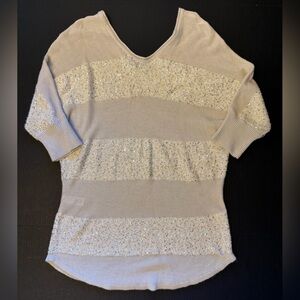 Express Sparkling Beige Knit Striped Sweater Top With Sequin Details Sz-S. EE12